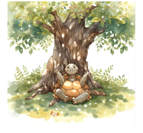 Smiling meditating turtle